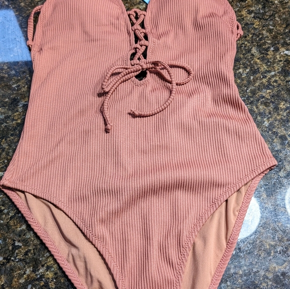 Womens One Piece Swimsuit Tan Cupshe Ribbed Padded - Picture 9 of 12
